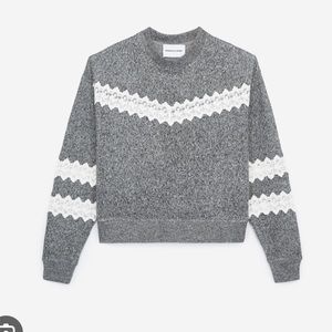 The Kooples Sport Womens Fleece Grey & Lace Sweatshirt Oversized Preppy